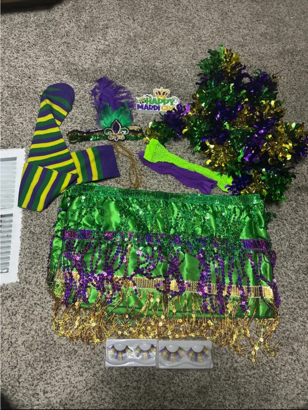 Mardi Gras Party Accessory Set in Green, Purple & Gold